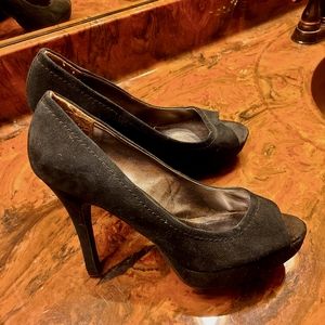 Candie's Black Velvet-Like open toe high heels